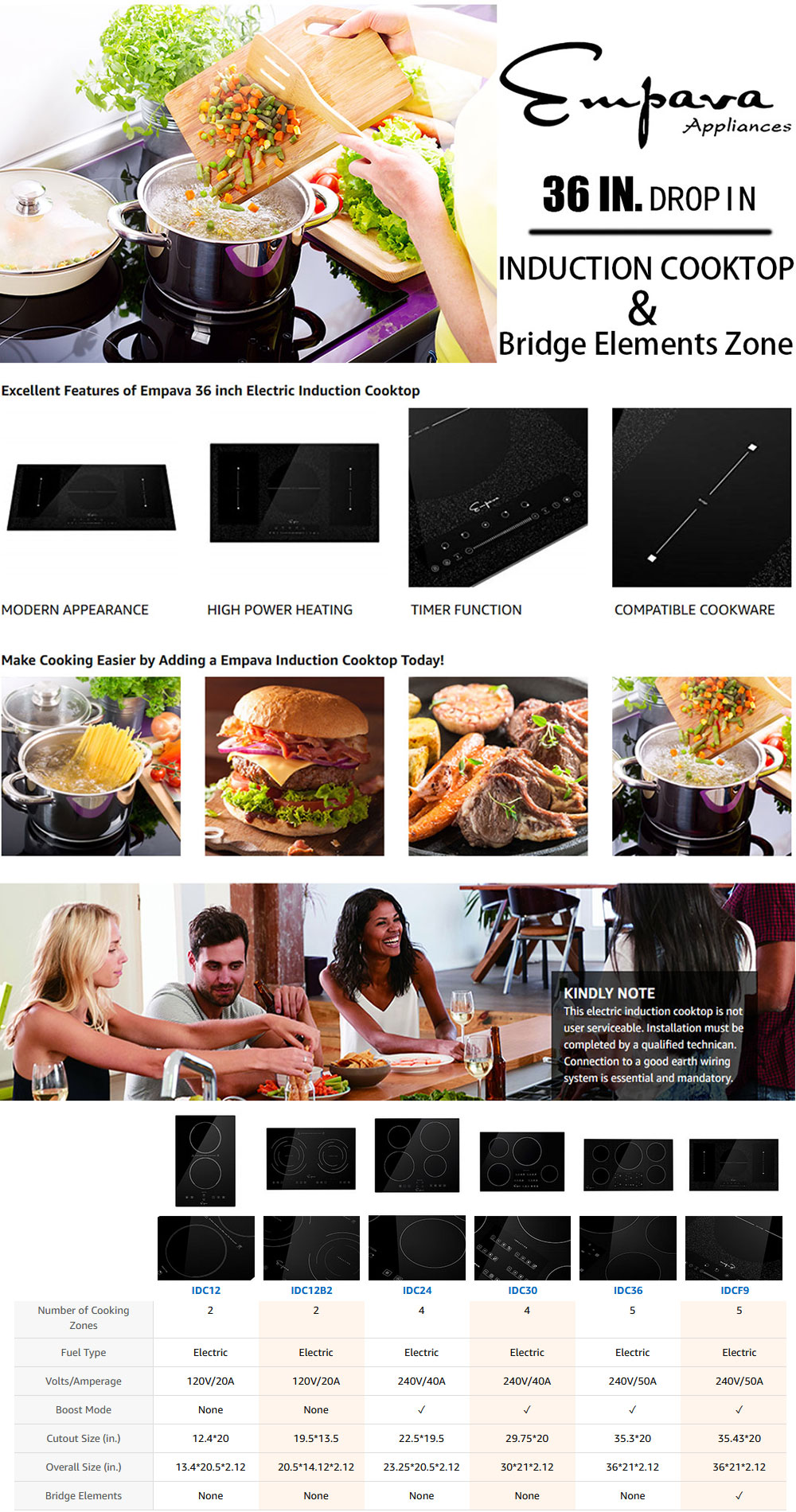 Empava 36 in. Electric Induction Built-in Modular Cooktop in Black with